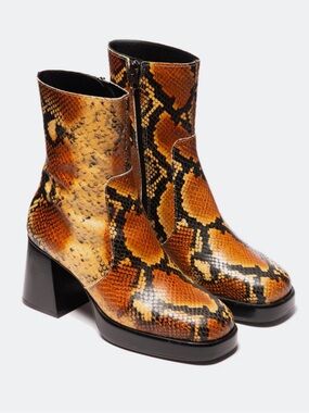 L'INTERVALLE Snake-Print Block Heel Ankle Boots